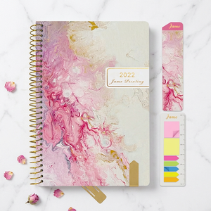 Jame Printing 2027 Spiral Planner Marbled Cover Gold Foil Organizer Weekly Monthly Journal - Product Image 1