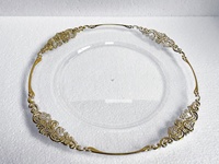 Nouvelles Assiettes de Présentation Jetables en Plastique Dorées pour Fêtes et Mariages, avec Bordure à Motifs Dorés ou Argentés