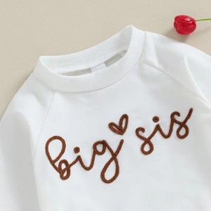 Ensemble de sweat-shirt personnalisé assorti pour soeur barboteuse bébé filles broderie en chenille gros sweat-shirt Sis pull <span class=keywords><strong>LIL</strong></span> SIS barboteuse à bulles - Product Image 4