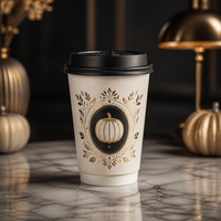 Gobelet isotherme double paroi pour boissons chaudes, imprimé personnalisé, motif citrouille, en kraft, jetable, 12 oz, vente en gros, fournisseur en vrac pour Halloween