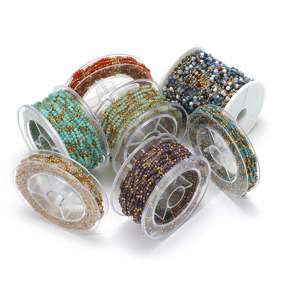 Hot Selling Stainless Steel Gold Plated Colorful 3mm Crystal Bead Chains for Necklace Bracelet Making Bulk