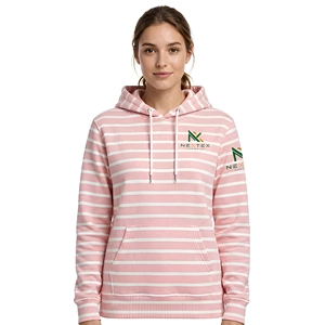 Sweat-shirt à capuche personnalisé pour femme, rayé rose et blanc, en molleton de coton épais, avec poche avant, décontracté - Product Image 1