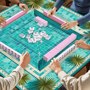 Tapis de jeu de mahjong tropical en caoutchouc premium de 31,5 pouces, antidérapant, imperméable, portable, pour la maison et les voyages - Product Image 6