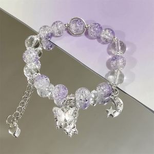 Pulsera de Cuentas de Cristal Roto INS Fantasy Popcorn con Dije de Mariposa y Luna, Color Degradado, para Niñas y Mujeres, Pulseras de la Amistad, Joyería - Product Image 5