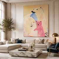 Peinture à l'huile abstraite sur toile Famille d'ours, Ours polaire rose, Art populaire, Taille personnalisée, Vente en gros auprès du fabricant d'art