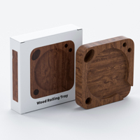 Petit plateau à rouler carré moderne en bois de noyer biodégradable pour accessoires, cigarettes, herbes et tabac, personnalisable, vente en gros, cadeau