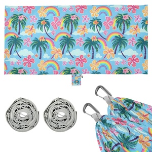 Hamac de camping portable avec imprimé personnalisé palmiers et cordes, thème Aloha Hawaï, pour les vacances d'été, avec sangles d'attache aux arbres et sac de transport intégré - Product Image 1