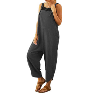 Tuta da <span class=keywords><strong>donna</strong></span> estiva in cotone e <span class=keywords><strong>lino</strong></span> larga tuta Casual <span class=keywords><strong>pantaloni</strong></span> larghi senza maniche larghi larghi con tasche spalline regolabili - Product Image 2