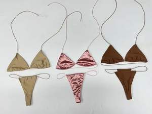 Maillot de bain en satin personnalisé OEM String triangulaire Ensemble micro bikini à paillettes LOGO personnalisé Bas quantité minimale de commande Maillot de bain en métal Fabricant - Product Image 5