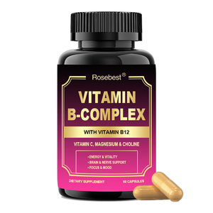 Cápsulas Veganas de Vitamina B12 + <span class=keywords><strong>Complejo</strong></span> <span class=keywords><strong>B</strong></span> 12 en 1 de Marca Privada con Certificación GMP de Rosebest, Suplemento de Apoyo Energético para Hombres y Mujeres - Product Image 1