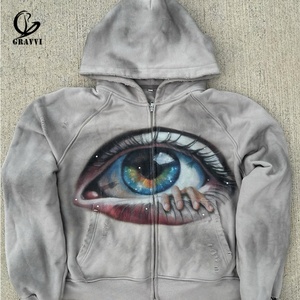Sweat à capuche rose en polaire entièrement zippé avec motif graphique aérographe personnalisé, coupe oversize, effet vintage délavé, streetwear, manches raglan usées - Product Image 4