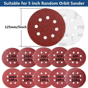 5 дюймов/125 мм крючок и петля шлифовальные диски 40-240 ассорти из пескоструйной наждачной бумаги орбитальная шлифовальная бумага керамическая Полировка диска - Product Image 3
