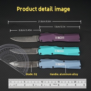 Cuchillo de Camping Ligero KS9000 con Mango de Aluminio Aeroespacial y Hoja D2 de Punta Clip de 0.33mm de Grosor, Apertura Directa por Empuje, para Exteriores - Product Image 6