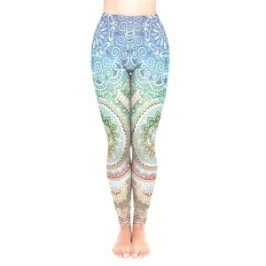 Hot Selling New Design AZTEC BLUE Wholesale Custom Print Women's Ankle Length Spandex Leggings