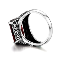 Bague en argent sterling 925 véritable avec pierre de cristal rubis pour homme et femme, motif médiéval gravé vintage, bijoux