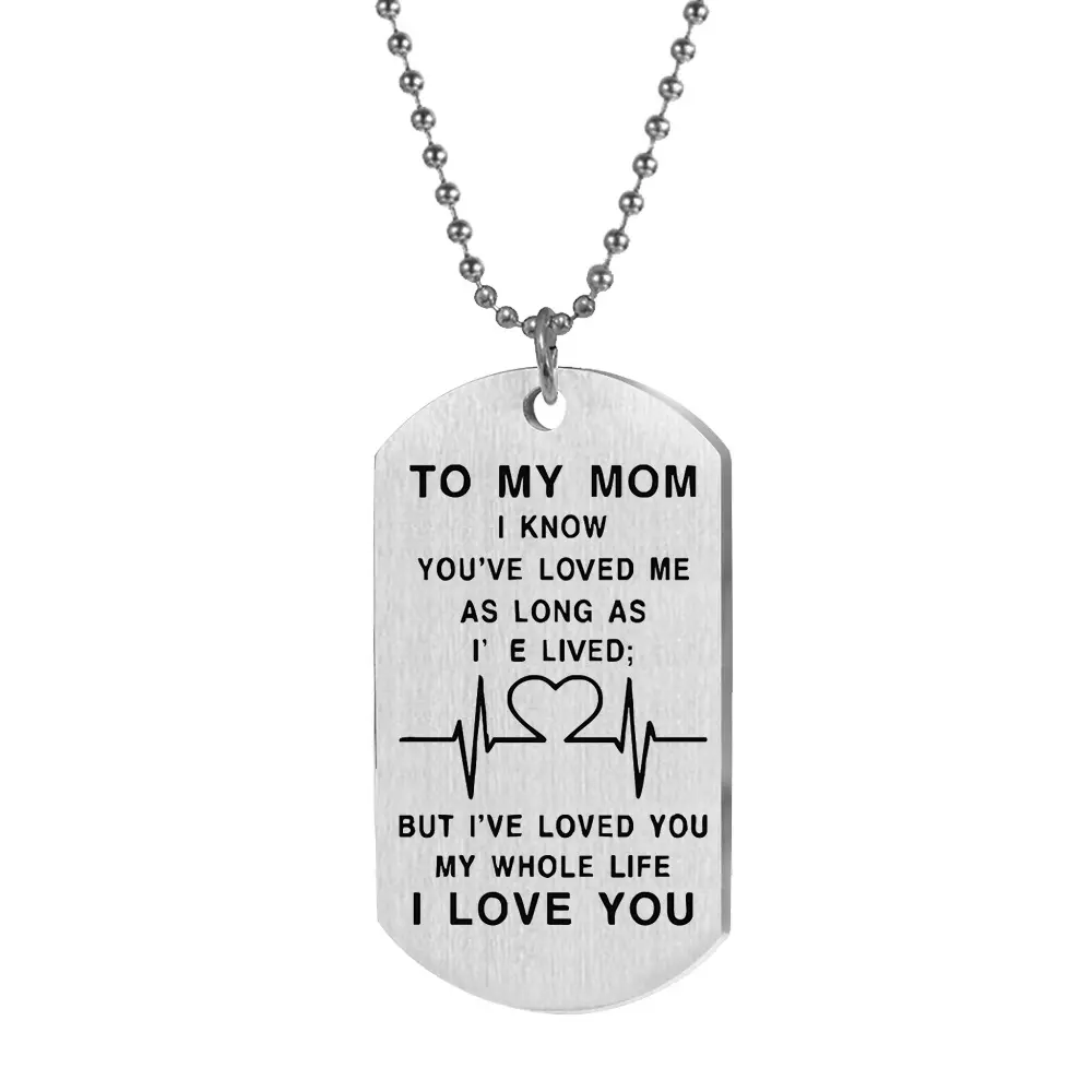 Mothers Day Gift Stainless Steel Necklace TO MY MOM Letter Military Pendant Keychain
