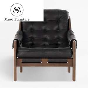 Hôtel nordique rétro <span class=keywords><strong>fauteuil</strong></span> inclinable cadre en bois de chêne salon sièges en <span class=keywords><strong>cuir</strong></span> noir chambres modernes salon <span class=keywords><strong>Club</strong></span> chaise d'appoint - Product Image 2