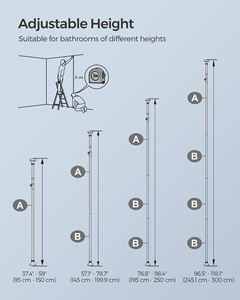 Étagère de <span class=keywords><strong>douche</strong></span> d'angle <span class=keywords><strong>télescopique</strong></span> SONGMICS 95-300 cm en acier inoxydable avec 4 niveaux pour salle de bain - Product Image 6