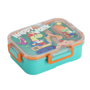 Boîte à lunch Happy Ocean Cartoon pour enfants avec trois compartiments, compatible micro-ondes, conteneur rectangulaire en plastique portable - Product Image 2