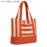 Sac fourre-tout en toile de coton rayé vermillon moderne de 10 oz avec logo personnalisé, sac à bandoulière réutilisable pour femmes, cadeau en gros