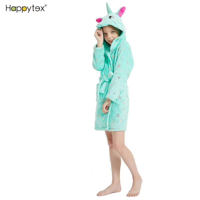 Unicorn Products Children's Flannel After Bath Morning Gown High Quality Soft Kids Terrycloth Hooded Bathrobe For Girls
