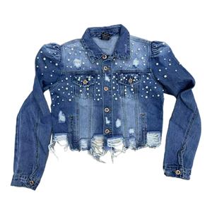 Vestes d'extérieur en denim boutonnées diamantées Veste de meulage courte pour fille Vestes d'usure quotidienne pour femmes - Product Image 1