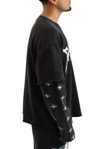 T-shirt à manches longues double couche personnalisé pour hommes sérigraphie <span class=keywords><strong>Teeshirt</strong></span> Vintage 100% coton Streetwear Tishirt - Product Image 5