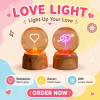 Veilleuse boule de cristal avec base en plastique lumineuse, forme géométrique 3D peinte, décoration de bureau DIY, cadeau de fêtes