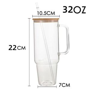 Vaso de Vidrio de 32 oz para Viajeros con Asa y Base de Silicona Antideslizante - Product Image 1