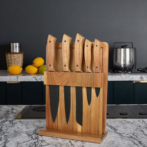Professionnel En Acier Inoxydable oem ventes raisonnables bas prix coloré <span class=keywords><strong>ernesto</strong></span> couteau de <span class=keywords><strong>cuisine</strong></span> japon ensemble 6 pcs et manche en bois - Product Image 2