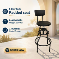 Tabouret de bar industriel pivotant avec dossier, siège à ressort à gaz, hauteur réglable de 75 à 87 cm, capacité de charge de 270 lb, pour pub, hôtel, comptoir