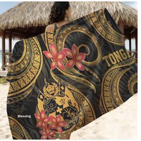 Tissu brocart à motifs floraux peints à la main, style Tonga, du Sud-Occidental Pacifique, en coton et viscose, jupe longue de plage bohème Lavalava