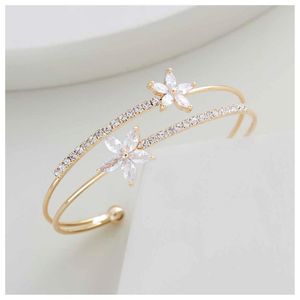 Elegant Gold Plated Flower <b>Bracelet</b> for Women <b>Adjustable</b> Crystal Hand Jewelry Daily and Party Wear Fashion Accessory - Product Image 1