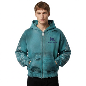 Sudadera con capucha y cremallera para hombre, estilo oversized, con bolsillo frontal y diseño de sublimación. - Product Image 1