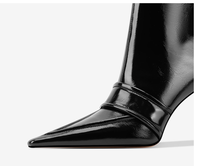 Bottines personnalisées en cuir de vache avec doublure en peau de mouton, bout pointu, talon épais, fermeture éclair, boucle, semelle antidérapante, mode femme automne hiver