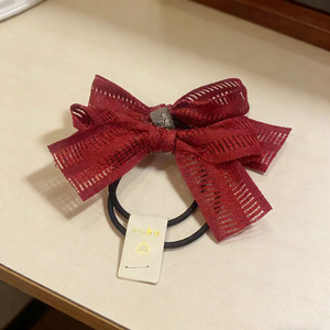 Accessoire pour cheveux d'enfant à nœud rayé ajouré, élastique simple, corde à cheveux, coiffe de princesse simple style coréen pour bébé - Product Image 4