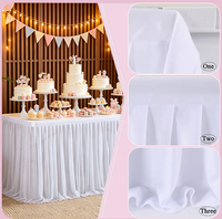 Jupe de table en mousseline de soie perlée, drapé de table de dessert élastique pour mariage, décoration de fête pour tables de buffet d'anniversaire