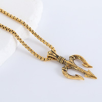 Colliers pendentifs en acier inoxydable plaqué or en gros, mythologie nordique, roi de la mer, trident