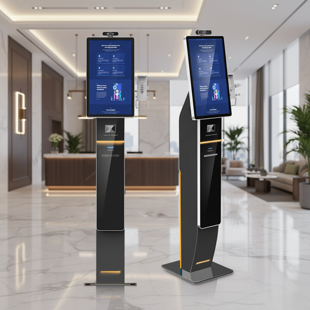 Intelligent Self Check-in Kiosk with Key Card Dispenser Barcode Reader SDK Support for Indoor Lobby Use