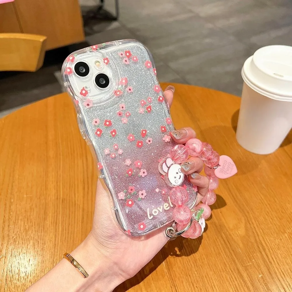 Casing ponsel antijatuh untuk Iphone 12, casing pelindung ponsel tahan guncangan Logo warna Glitter kustom dengan rantai