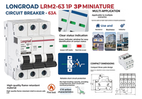 Disyuntor en miniatura con capacidad de ruptura de 6000A, 1P, 2P, 3P, 4P, AC230V, MCB, RCBO, ELCB, RCCB, 16A, 32A, 63A, 80A