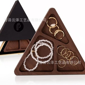 Cross-border wooden triangular jewelry box, <b>ring</b> <b>necklace</b>, jewelry display tray, solid wood storage and display box - Product Image 2