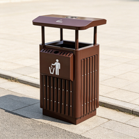 Poubelle extérieure en métal imitation bois avec toit imperméable et cendrier, poubelle publique résistante aux intempéries pour appartement, rue, parc, communauté