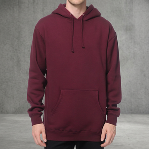 Sweat-shirt à capuche pour homme, couleur unie, avec cordon de serrage, poche kangourou, décontracté, couleur bordeaux - Product Image 3