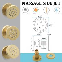 Jets de douche en laiton brossé doré, lot de 6, buses de massage spa, pomme de douche pluie 2 pouces, design moderne, douche murale