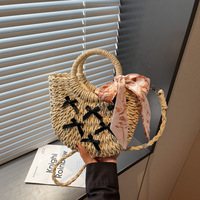 Sac en paille tissé vintage pour femme, petit format, nouveau modèle 2026, sac de plage pour vacances, sac bandoulière en forme de panier, style Vintage