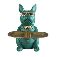 Décoration d'intérieur en résine, pour décor de maison, accessoires d'entrée, organisateur de bureau, sculpture d'animaux, porte-clé, plateau de rangement de statue de bouledogue