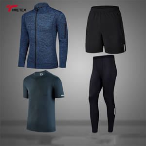 थोक शरद ऋतु पुरुषों फैशन 4Pcs सेट Tracksuit पुरुषों जिम चड्डी खेलों संपीड़न पैंट शर्ट शीर्ष लंबी आस्तीन जैकेट सूट - Product Image 5