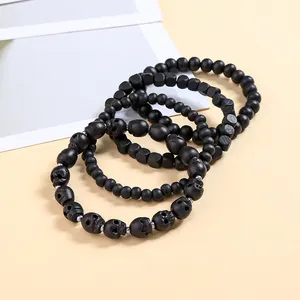 tsl0040 Fashion Women Jewelry Black Wooden Beaded Skeleton Elastic Bracelet Set Wholesale Bangle New Trendy Open Bangles