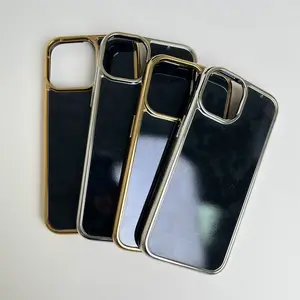 Gold Plated Frame Blank Case With 1.0mm Groove Depth Custom Inlay Leather Wood Cover For Iphone 12 Pro Max Phone Case